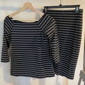Striped jersey pencil skirt and top set